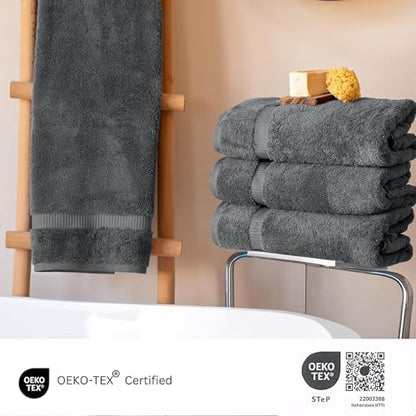 SALBAKOS 4-Piece 100% Turkish Cotton Bath Towels, 27x54 inch, Gray | Standard Size, 630 Gsm Thick Super Soft Highly Absorbent Quick-Dry Bathroom Towel, Premium Hotel & Spa Quality Made in Turkey - color: Gray, size: 4 Bath Towels