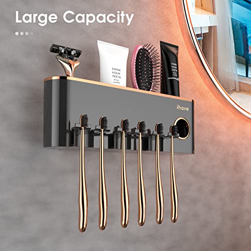 iHave Toothbrush Holders for Bathrooms Wall Mounted with Dispenser & 3 Cups | 9 Slots Wall Mount Toothbrush Holders for Bathrooms with Squeeze Toothpaste Dispenser, 3 Cups & 3 Compartments Organizer - color: Black 3 Cups
