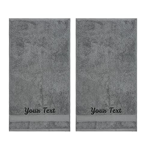 Personalized Towels, Hotel & Spa Quality, Super Soft, Highly Absorbent, Bathroom Towel Sets, 100% Turkish Genuine Cotton Monogrammed Towels 2 Piece Hand Towel Set for Face, Dorm, Gym & Spa, Grey - color: Grey, size: Hand Towels - Set of 2
