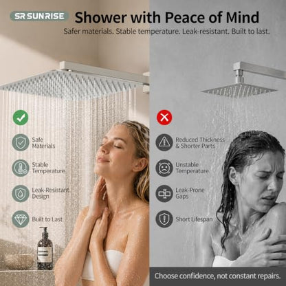 SR SUN RISE Shower Faucet - 16 Inch Rain Shower System - All Metal Shower Fixtures - Brushed Nickel - color: Brushed Nickel, size: 16 Inch