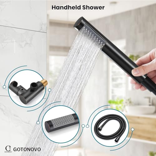 gotonovo Shower Faucet Set with Rough-in Valve Trim Kit,Oil Rubbed Bronze | 10 Inch Round Rain Showerhead with Handheld Spray,Bathroom Wall Mount Shower System Complete Combo,2-in-1 Diverter,All Metal - color: Bronze