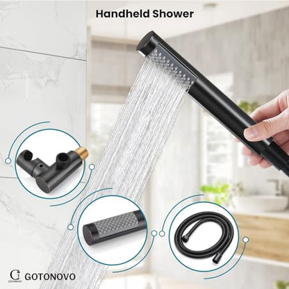 gotonovo Shower Faucet Set with Rough-in Valve Trim Kit,Oil Rubbed Bronze | 10 Inch Round Rain Showerhead with Handheld Spray,Bathroom Wall Mount Shower System Complete Combo,2-in-1 Diverter,All Metal - color: Bronze