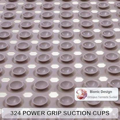 Non-Slip Bathtub and Shower Mats, Power Grip Bath Mat 35 x 16.3 Inch with Suction Cups and Drain Holes for Tub Bathroom Floor Safety, Machine Washable Soft Bathmat, Tan - color: Tan