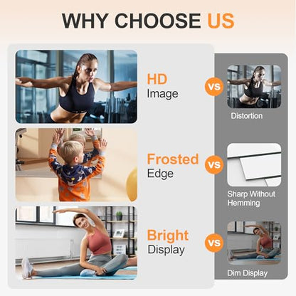 Hasipu Home Gym Mirror, 48"x24" Each, 4-Pack Frameless Wall Mounted Mirrors with Glass Clamps & 2 Aluminum Rail, Large Body Mirror for Home Gym, Yoga Studio, Bedroom, Silver Tempered Glass - size: 48"x24" - 4PCS