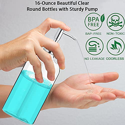 Clear Soap Dispenser with Rust Proof Pump, Waterproof Labels (2 Pack,16 Oz), Plastic Hand Soap Dish Soap Dispenser for Kitchen Bathroom - color: Clear
