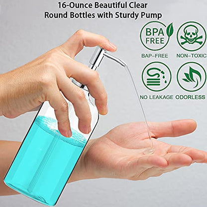 Clear Soap Dispenser with Rust Proof Pump, Waterproof Labels (2 Pack,16 Oz), Plastic Hand Soap Dish Soap Dispenser for Kitchen Bathroom - color: Clear