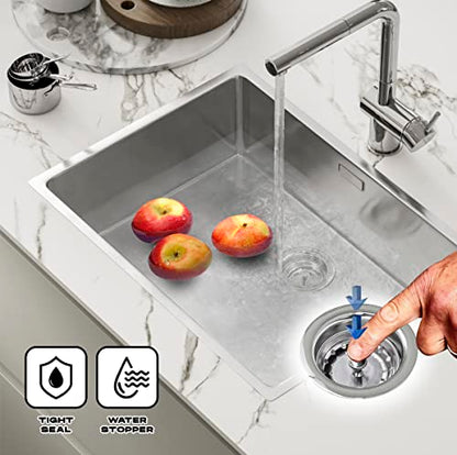 Highcraft 97333 Kitchen Sink Basket Strainer Replacement for Standard Drains (3.25 Inch) Chrome Plated Stainless Steel Body With Rubber Stopper, 3.25" - size: Pack of 1