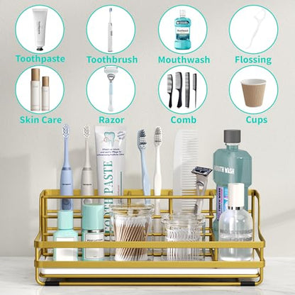 HapiRm Toothbrush Holders for Bathroom - 5 Partitions Bathroom Counter Organizer with Instant Drying Stone, Stainless Steel Countertop Storage Electric Toothbrush Toothpaste Holder - Gold - color: Gold