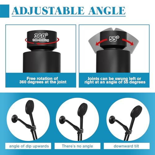 Adjustable Handheld Shower Head Holder Bracket Easy Wall Mount Shower Head Mount for Bathroom Hand Shower All Metal Adjustable Shower Bracket for Connecting Shower Arm and Shower Hose (Black) - color: Matte Black
