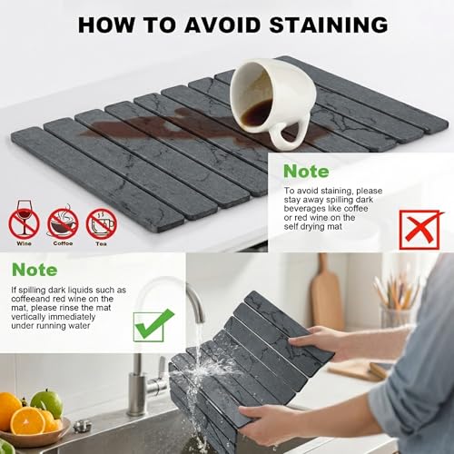 Stone Drying Mat for Kitchen Counter, Quick Diatomaceous Earth Mats for Dishes, 24"L x 16" W Super Absorbent Fast-Drying Collapsible Countertop Stone Mat (Marble Grey, 24" x 16") - color: Marble Grey