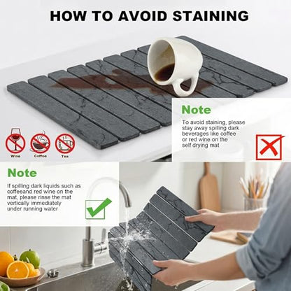 Stone Drying Mat for Kitchen Counter, Quick Diatomaceous Earth Mats for Dishes, 24"L x 16" W Super Absorbent Fast-Drying Collapsible Countertop Stone Mat (Marble Grey, 24" x 16") - color: Marble Grey