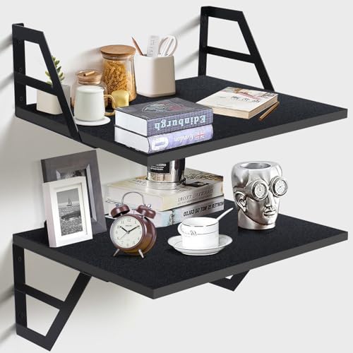 Tectocker-DOU 2 Pc Deep Floating Wall Shelves, Heavy Duty, 15.7×11.8, Black | Easy Install, All Hardware Included. Holds 40 Lbs. Easy-Clean. For Living Room, Kitchen, Bathroom, Bedroom, Office. - color: Black, size: 15.7W×11.8D
