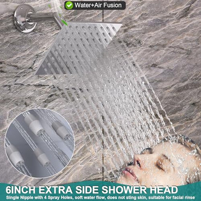 HOMEDEC Dual Shower Heads Shower System with Rain Shower and Handheld, 6pcs Body Jets with 15.7x31.5" Rainfall and 6" Shower Heads, Chrome - color: Chrome, style: 4-Way + 1x 6" Top