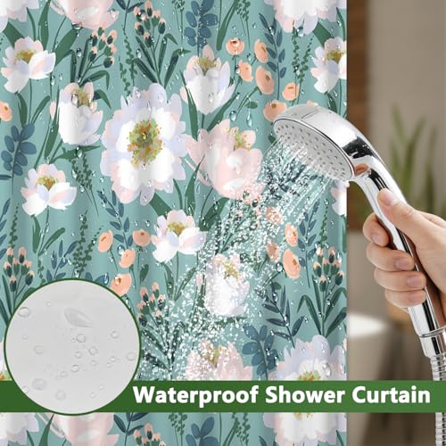 Floral No Hook Shower Curtain with Snap in Liner, Double Layers Waterproof Bathroom Shower Curtain Sets with See Through Window and Weighted Hem, 71x74 Inches Shower Curtain for Bathroom and Hotel - color: Blooming Garden