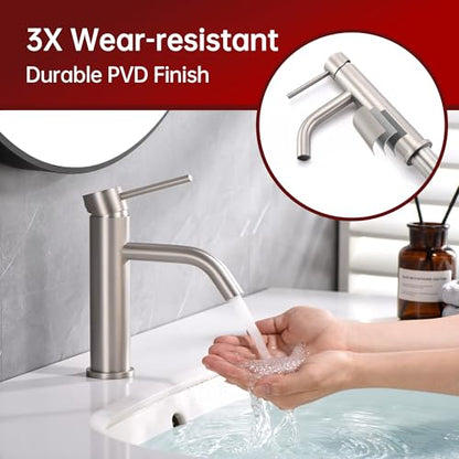 SUMERAIN Bathroom Sink Faucet Brushed Nickel Single Handle | Modern, Lead-Free, Stainless Steel, Single Hole, with Faucet Supply Lines, Easy DIY Install - color: Brushed Nickel, size: Undermount Sink faucet