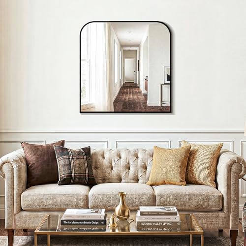 Black Bathroom Vanity Mirror 30x30 Inch | Metal Framed Bathroom Mirror for over Sink, Living Room, Bedroom, Entryway, Mantel, Fireplace Decor, Wall Mounted - size: 30"L x 30"W