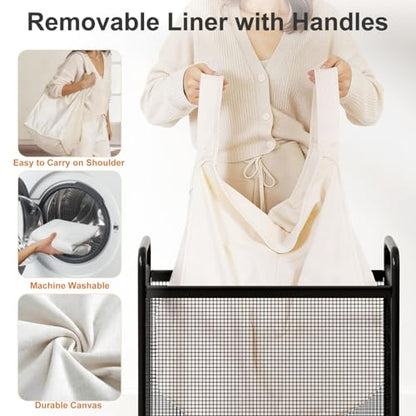 WOWLIVE Rolling Laundry Hamper 2 Section, 100L Laundry Basket with Wheels | Double Laundry Sorter with Metal Handle and Removable Bag, Large Clothes Hamper for Laundry Room, Bathroom and Dorm, Beige - size: 2-Section