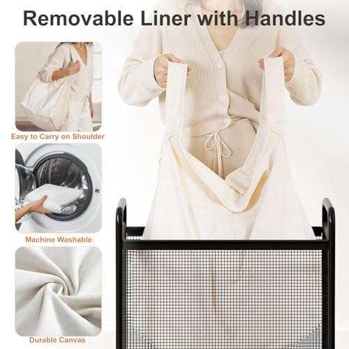 WOWLIVE Rolling Laundry Hamper with Wheels, 90L Laundry Basket | Laundry Sorter with Metal Handle and Removable Bag, Large Clothes Hamper for Laundry Room, Bathroom and Dorm, Beige - size: 1-Section