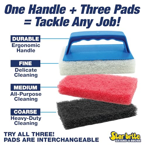 STAR BRITE Fine White Scrub Pad with Interchangeable Handle - size: Medium, style: Fine White