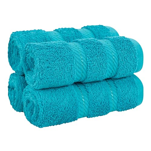 American Soft Linen 100% Cotton Luxury Turkish Towels, 4 PC Washcloth Set | Soft Absorbent Quick Dry OEKO Tex Standard 100 Certificated Durable Machine Washable Premium Hotel Quality - color: Aqua Blue, size: 13"x13"