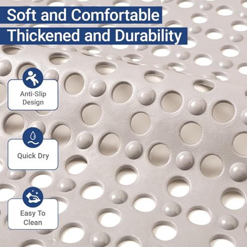 Non Slip Bathtub and Shower Mat 31x17 inch,Bath Mat with Quick Dry Drain Holes and Suction Cups, Soft Comfortable Safe Bathroom Mat for Bath Tub, Floor, Tile (Khaki) - color: Khaki