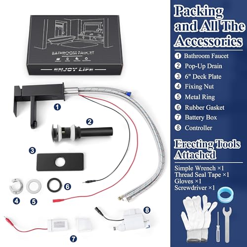 Herogo Touchless Bathroom Faucets Matte Black Stainless Steel Automatic Motion Sensor Bathroom Faucet RV Bar Sink Faucet for 1-3 Hole Single-Handle with Pop Up Drain Stopper Water Supply Hoses - color: Matte Black