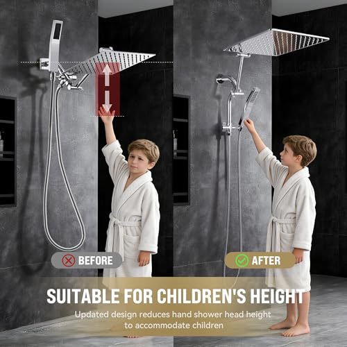 All Metal 10 Inch Rain Shower Head with Handheld Built-in Power Wash Mode, High Pressure Waterfall Rainfall Square Shower Heads with 16" Adjustable Extension Arm, Dual Showerhead(Chrome) - color: Chrome, size: 10 Inch