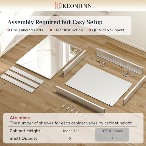 Keonjinn 40 x 32 Inch Large Medicine Cabinet for Bathroom, Silver Lightweight Combined Double Doors Mirrored Cabinet, Assembly Needed, Recessed or Wall Mount, Flexiable Ample Storage, Soft Closing | Assembly Needed, Lightweight Combined Double Doors, Rece