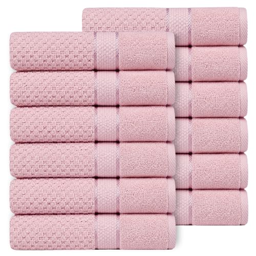 Ample Decor 100% Cotton Hand Towels 18x28 Inches, Popcorn Textured, Soft & Absorbent, Quick Dry, Set of 12, Soft Pink - color: Soft Pink, size: Pack of 12