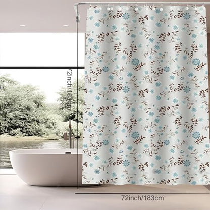 TIKABC Shower Curtain Liner, 4G PEVA Shower Liner, Plastic Waterproof Shower Curtains, 72x72 inch with Grommet Holes 3 Magnetic Weights - color: Black Leaf Blue Flower