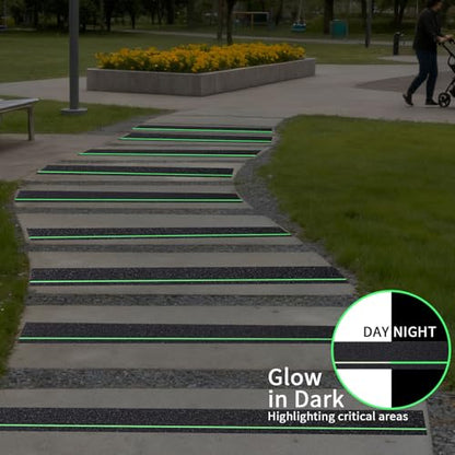 Glow in Dark Anti Slip Tape,4" x35FT Heavy Duty Waterproof Safety Grip Tape for Stairs, Pool, Bathroom - Black & Glow Stripe Indoor/Outdoor Multi-Purpose Traction Tape - size: 4IN x 35FT