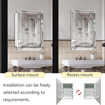24x36 Bathroom Medicine Cabinet with Mirror, Surface or Recessed Medicine Cabinet with Adjustable Shelves - size: AL-WF1001-2436