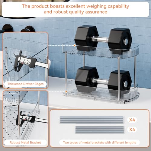 2 Pack Large Pull Out Bathroom Organizers and Storage,2 Tier 12.8″ Tall Sliding Kitchen Under Sink Organizer for Cleaning Products Storage,Acrylic Clear Bathroom inder Sink Organizer,Undersink Storage - style: 2 Pack-2 Tier