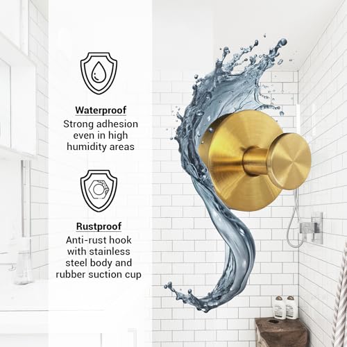 Suction Cup Hooks for Shower - 4 Pack, Gold - Stainless Steel, Strong Suction, No Drill, Removable Hanger, Tile Bathroom Kitchen Wall, Glass Door, Mirror Hook Hanging Robe, Towel Holder - color: Gold