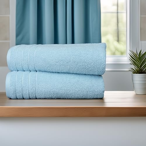 4 Piece Extra Large Bath Towels 30 x 60 Inches, Sky Blue | 100% Cotton, Larger & Lighter Weight, Quicker to Dry, Super Soft and Absorbent, Perfect for Bathroom - color: Sky Blue