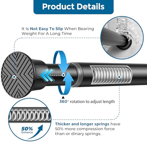AIZESI Black Adjustable Tension Curtain Rod, 31-63 Inch Spring No Drill Stainless Steel Shower Rods for Bathroom，Closet ，Window–Rust Resistant，Non-Slip - color: Black, size: 31“-63“-1P