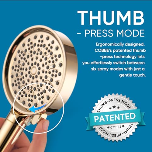 Cobbe Filtered Shower Head with Handheld, High Pressure 6 Spray Mode Showerhead with Filters, Water Softener Filters Beads for Hard Water - Remove Chlorine - Reduces Dry Itchy Skin, Egyptian Gold | High Pressure 6 Spray Mode Shower Head with Filters - Rem