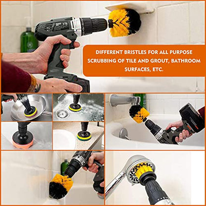 Drill Brush Attachments 20 PCS Scrub Pads & Sponge Power Scrubber Brush with Extend Long Rod All Purpose for Grout, Bathroom Surface, Sinks, Corner, Car Detailing, Carpet, Floor, Laundry Room Cleaning