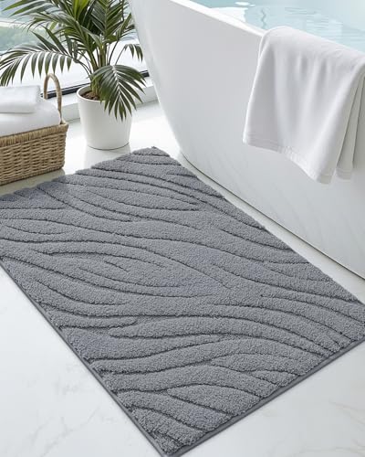 DEXI Bathroom Rugs 36x24, Extra Soft Absorbent Bath Mat, Non Slip Bathmat for Bathroom Floor, Machine Washable Rugs for Shower Floor, Dark Grey - color: Dark Grey-wave, size: 36" X 24" (Rectangular)