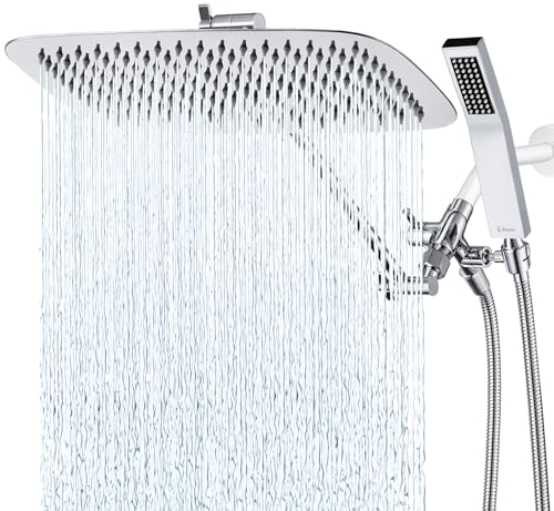 G-Promise All Metal 16" Rain Shower Head with Handheld for Bathroom Upgrade | All Metal, Built to Last, Easy Install, Adjustable Height & Angle for All Heights, Extra Long Hose, Modern Upgrade - color: Polished Chrome, size: 16 Inches