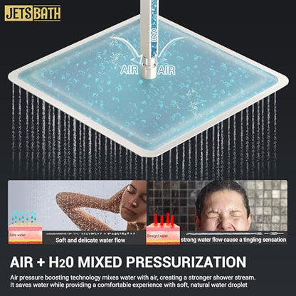 16" Thermostatic Dual Rainfall Head Shower System with Handheld & Valve, 16” Ceiling Shower Faucet Set with 6-Inch Shower Head, JetsBath Brushed Nickel Full Body Shower System for Couples/ 2-Person - color: Brushed Nickel