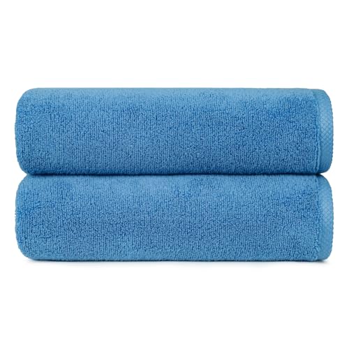 Amazon Basics 2-Piece Quick-Dry Oversize Bath Towel, 100% Cotton, 54" x 30", Lake Blue - color: Lake Blue, size: 2 Piece, style: Bath Towel (Pack of 2)