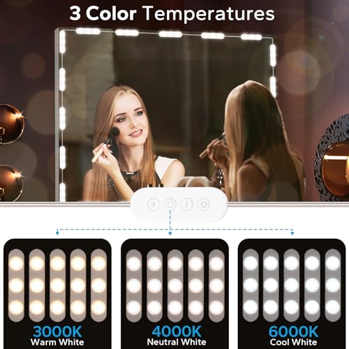 Bairth LED Vanity Lights for Mirror, 16ft Makeup Strip Light 3/4 / 6000K | 10 Level Brightness Adjustable, USB Cable, Hollywood Mirror Light Stick-On for Makeup Dressing Room Bathroom Bedroom - size: 20 Lights (White)