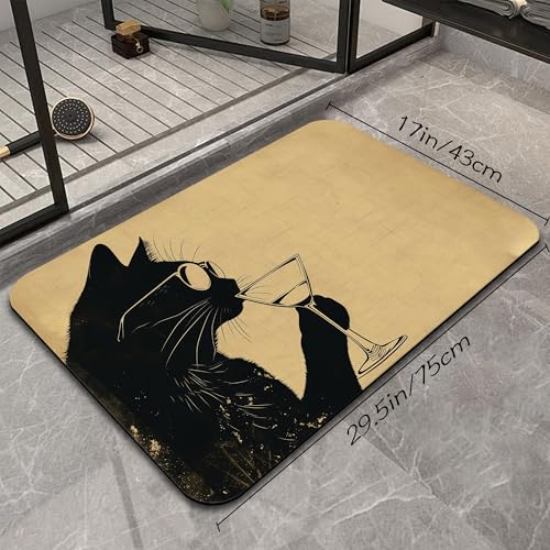 Black Cat Bathroom Rugs, Fast-Absorbing Bath Mat, Quick-Dry Non-Slip Thin Rug for Bathroom Floor Kitchen 17"x30" - color: Black Cat