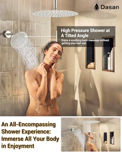 Dasan Rainfall Full Body Shower Faucet System with 12'' Round Shower & 6'' Shower Head,Brushed Nickel Dual Shower Head Faucets Set with Handheld & Valve, Double Shower Head System for Couples/2-Person - color: Brushed Nickel