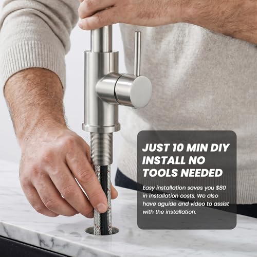 Pull-Down Kitchen Faucet, Brushed Nickel | 304 Stainless Steel,10-Min DIY Install,23-Inch Pull-Down Hose,2-Function Spray,360° Swivel Spout - color: Brushed Nickel, size: 15.2 Inches