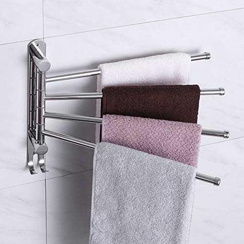 4 Rods Swivel Towel Rack, 13.8inch Stainless Steel Swing Out Towel Holder Wall Mounted Towel Holder with Hook for Kitchen, Bathroom, Outdoor