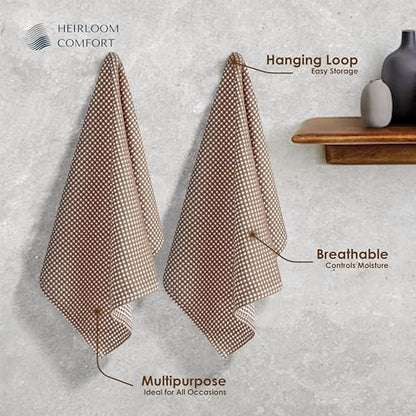 3 Pack Dual Waffle Weave Kitchen Towels, 16x26 Inch, 100% Cotton, Super Absorbent, Quick Dry Dishcloth Set with Hanging Loop, Soft and Durable, Brown - color: Brown, size: 16 x 26 - Pack of 3