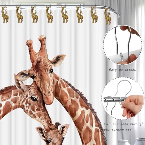 Giraffe Shower Curtain,12 Pcs Giraffe Shower Curtain Hooks Animal Forest Park Theme Decor, House Bathroom Decor Accessorie, Giraffe Bathroom Set Stainless Steel Ring Rustproof (Bronze)