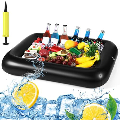 FillTouch Rectangular Inflatable Serving Bar Floating Drink Holder for Pool Inflatable Cup Holders Hot Tub Accessories, Adults Swimming Fun Drink Floats for Swimming Pool Party(Black) - color: Black